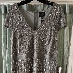 ADRIANNA PAPELL, Size 16, Capped Sleeve Beaded Gown, FULL LENGTH